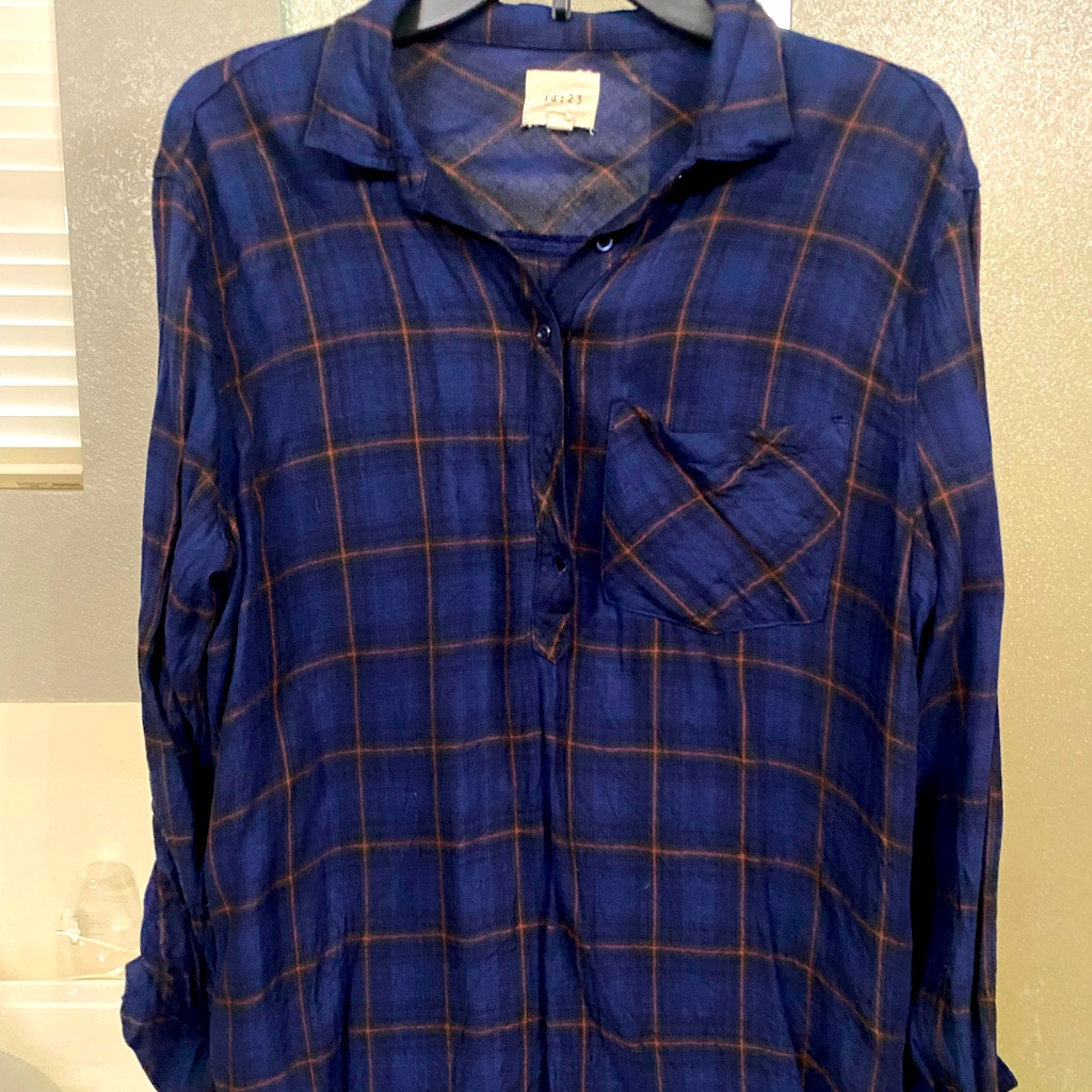 Plaid, Half Button, Pull Over Top.
